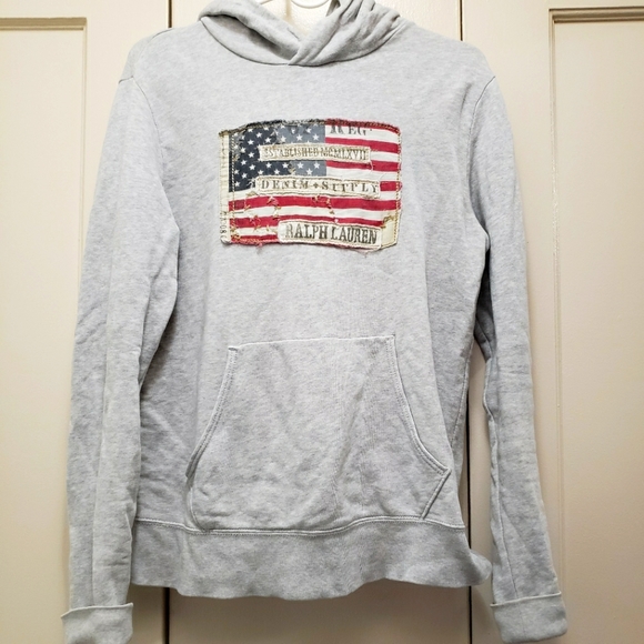 Denim & Supply Ralph Lauren Other - Denim & Supply Ralph Lauren Light Gray Vintage Sweatshirt Hoodie USA Flag 